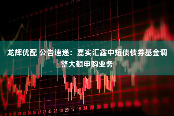 龙辉优配 公告速递：嘉实汇鑫中短债债券基金调整大额申购业务